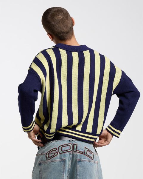 Cold Culture Structure Collar Knitwear Blue / Yellow | 06984-LPDF